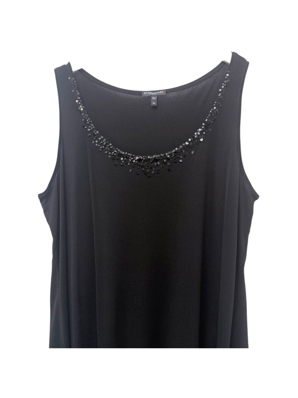 Eileen Fisher Sleeveless Top Plus Size 3X Black 100% Silk Knit Sequin Tank Party